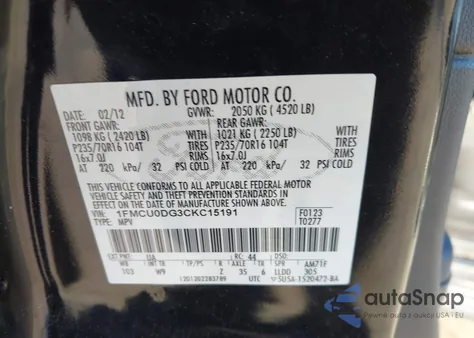 2012 Ford Escape Xlt from USA, damaged, VIN 1FMCU0DG3CKC15191